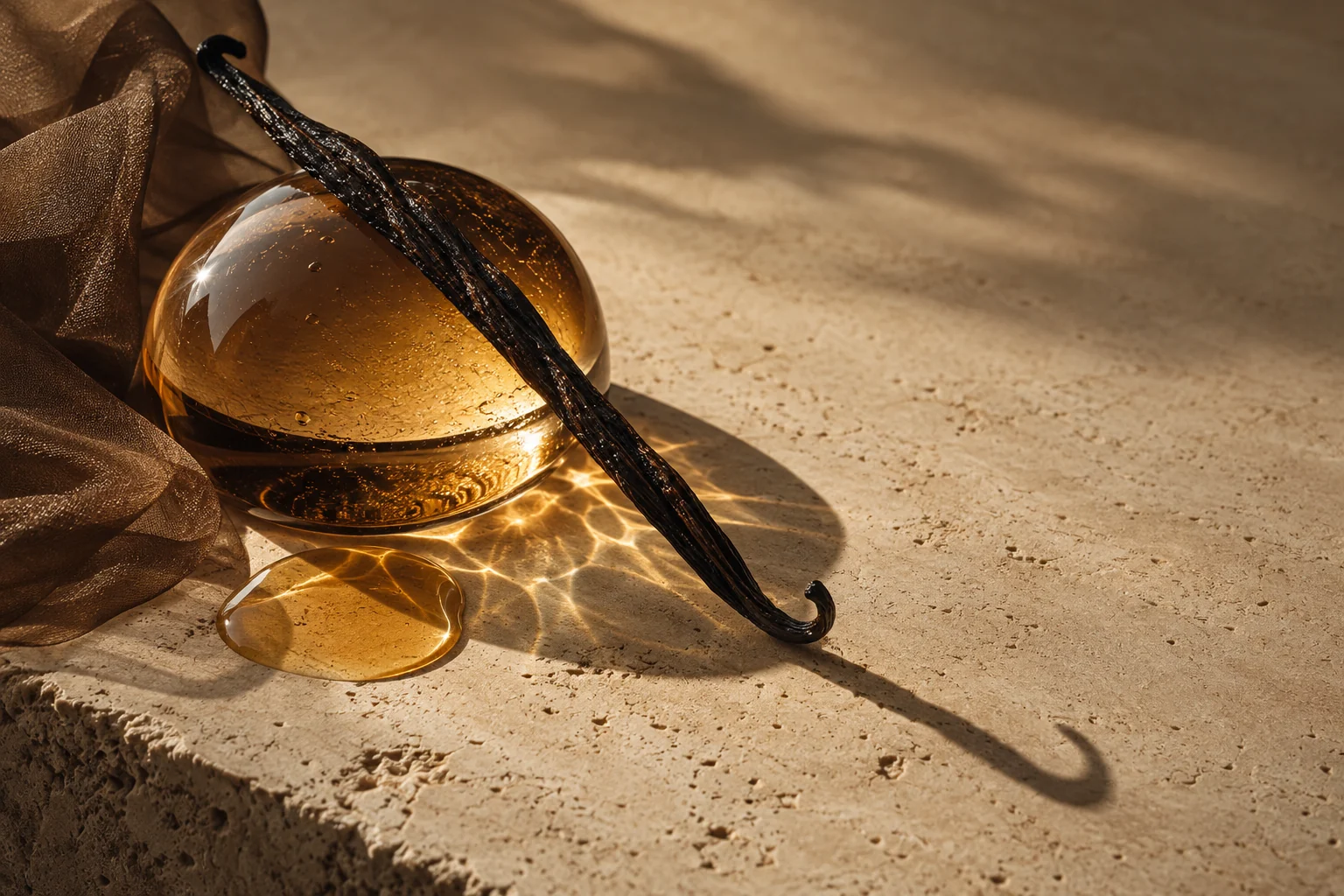 Amber glass, vanilla and warm stone